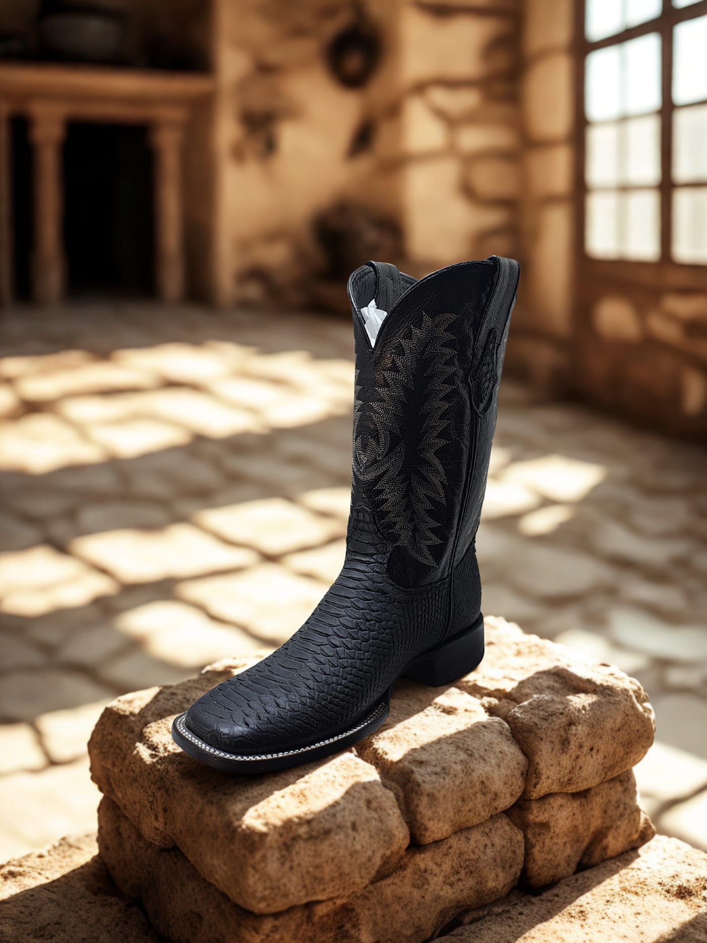 Bota Grabada Pitón Negra - Negro