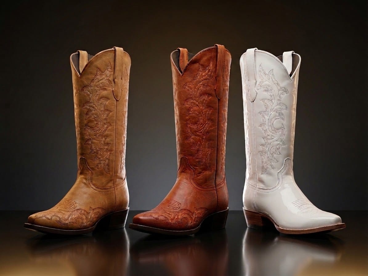 Bota de dama Retro en miel, caoba y blanco. Imagen de referencia